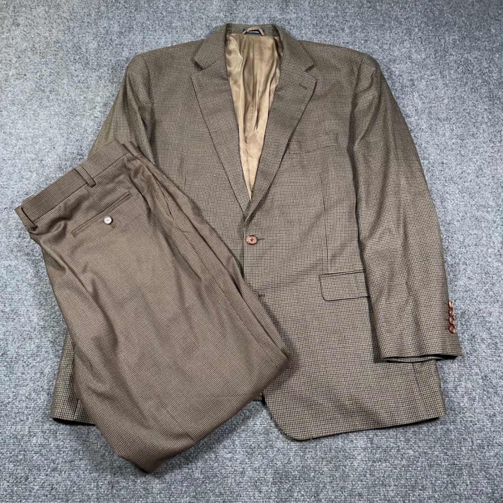 RRL Ralph Lauren Silk Wool Houndstooth Suit Set Mens 48L 40x32 Brown Dillard's
